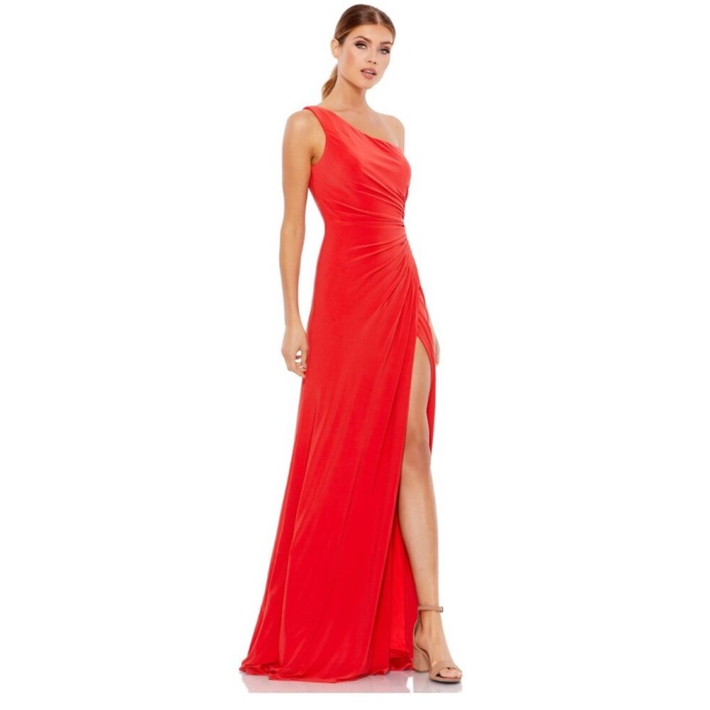 NWT Mac Duggal One Shoulder Ruched Jersey Evening Gown 8 Cherry #9673 #9674